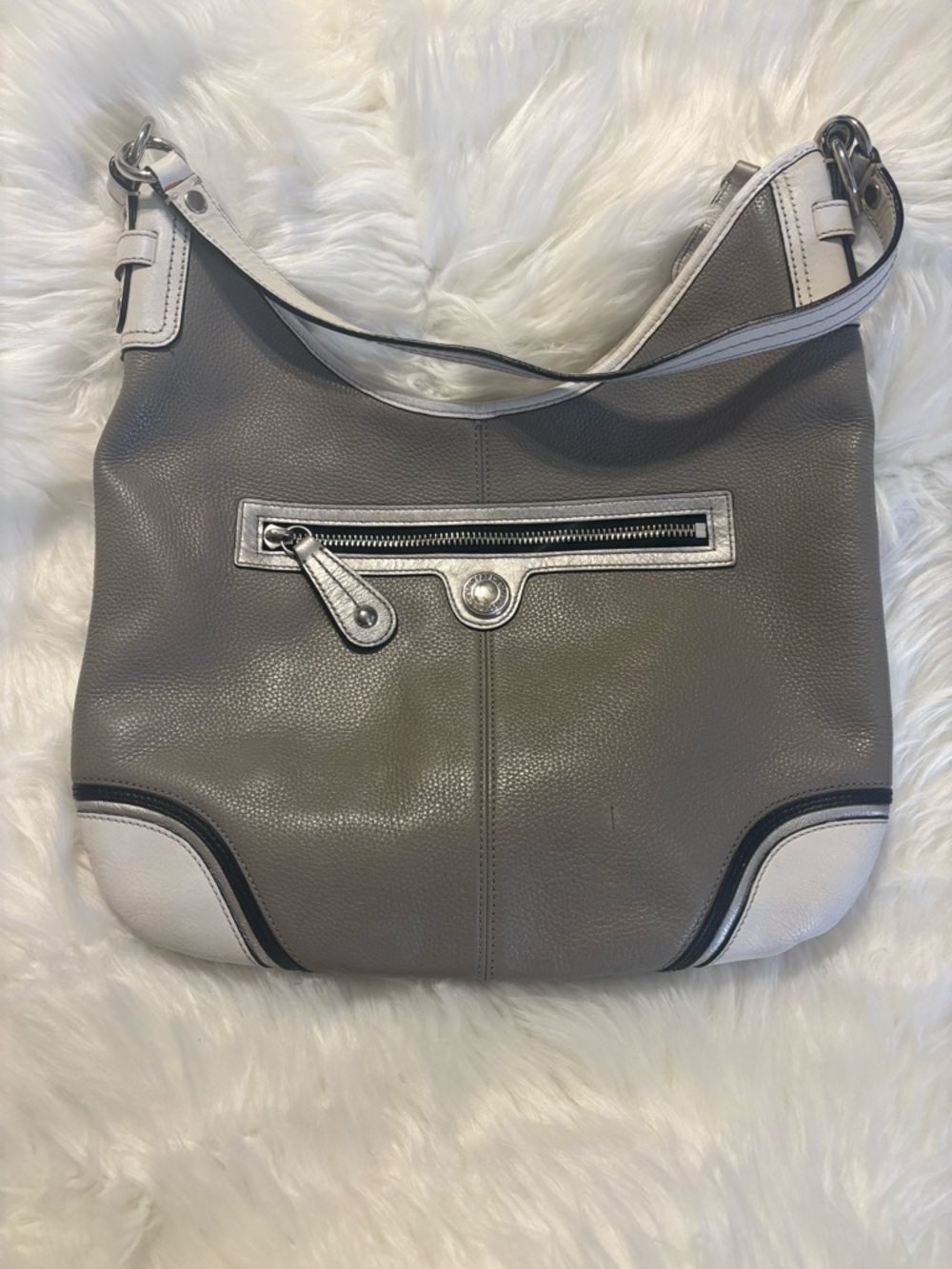 Coach Laura Y2K Gray, White & Silver Hobo Bag
